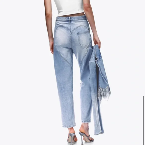 AREA Crystal Slit Jeans 25 NWT Blue Straight Leg Jeans - Picture 4 of 4